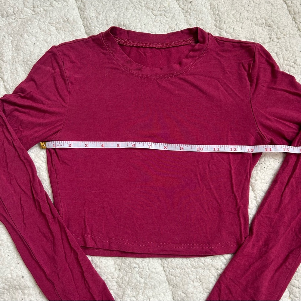 Red Cropped Long Sleeve Fitted Tee - Picture 5 of 7
